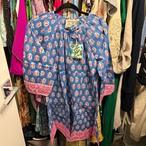 SZ Blockprints Priya Dress paisley london blue 100% cotton made in india